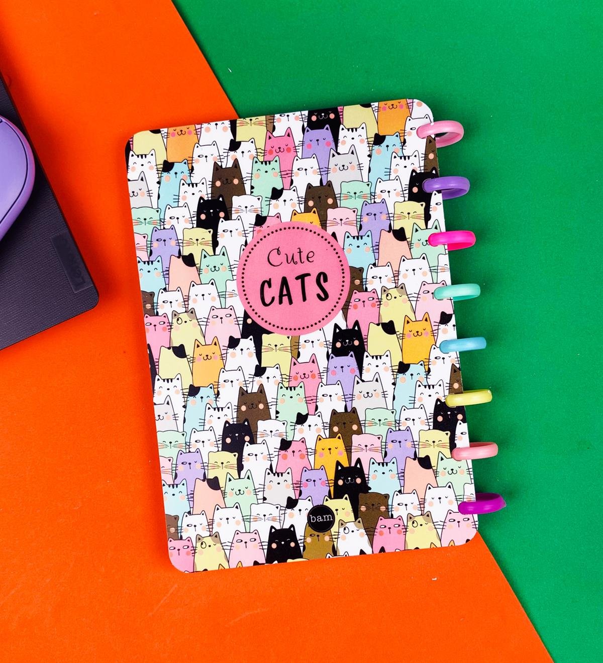 Sevimli Kedi Tasarımlı Yeni Nesil Kalp Spiralli DeftergiftmodaBAM-181-2