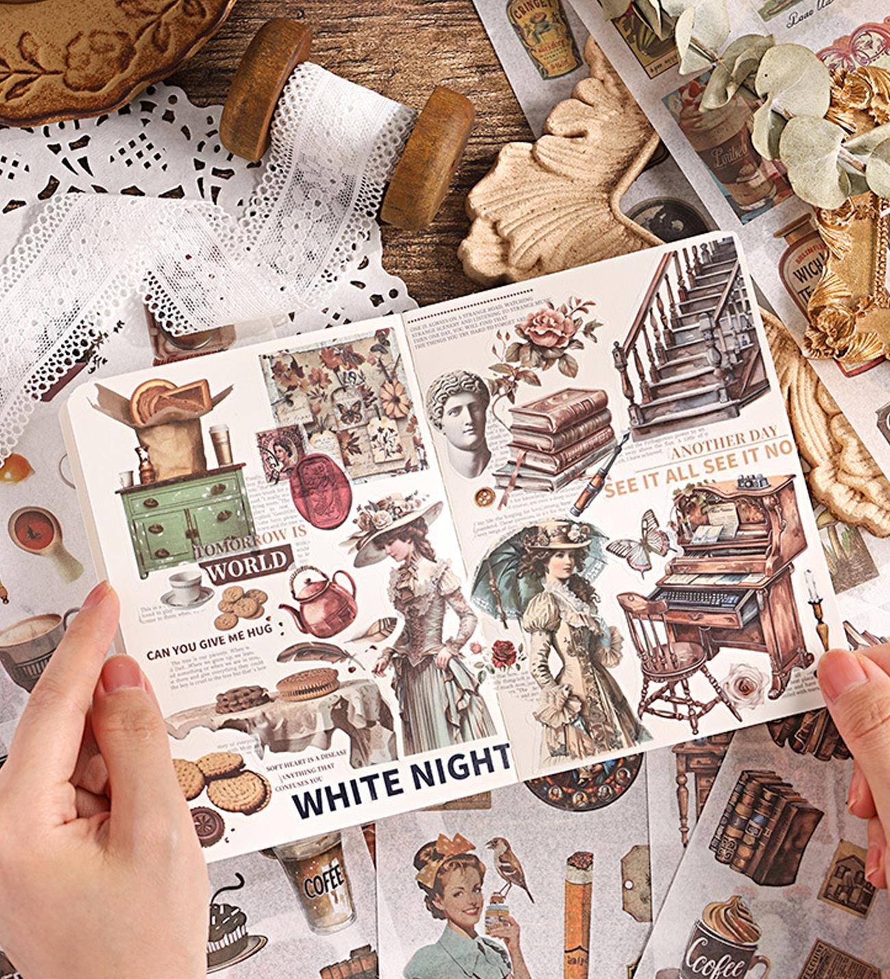 Retro Stil Sticker Kitabı - 24 Sayfa Vintage Temalı Etiket SetigiftmodaBM-1770