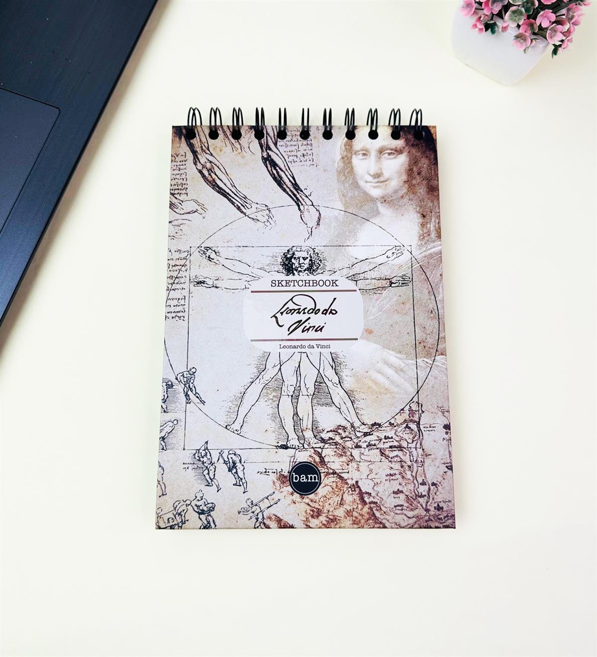 21x14Cm Üstten Spiralli Sketch Book - Eskiz Defteri - Siyah Sayfa - 260 Gr - 56 YaprakgiftmodaBam-3000-1-Da-Vinci