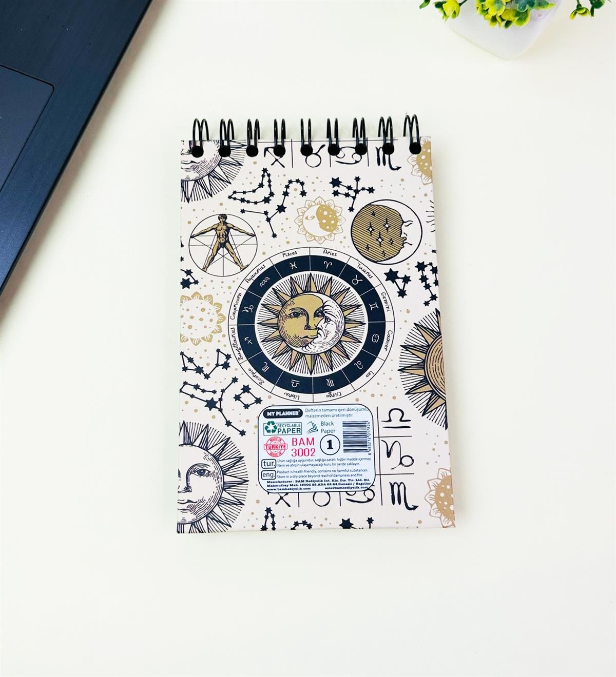 17x12Cm Sketch Book - Eskiz Defteri - Siyah Sayfa - 120 Gr - 64 YaprakgiftmodaBam-3002-6-Tarot-Ay-Güneş