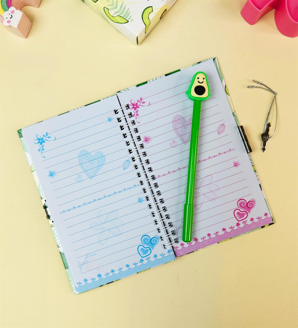 Avokado Tasarımlı Kilitli Günlük Defter Ve Kalem SetgiftmodaBam-108