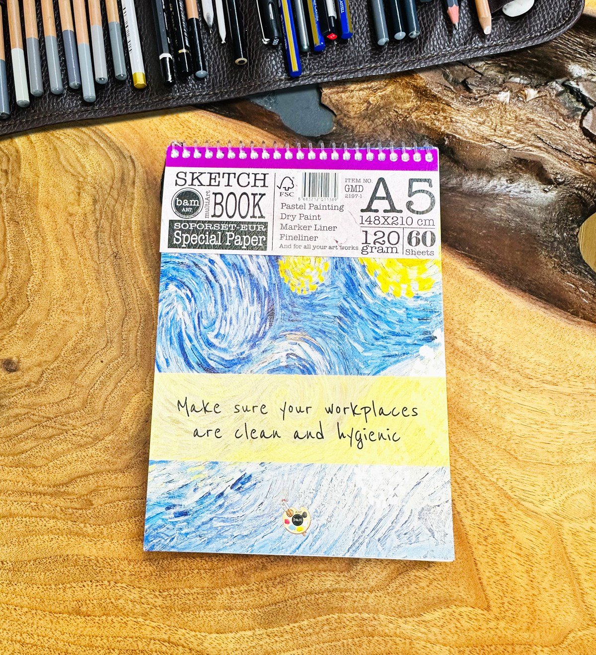 A5 Sketch Book - Eskiz Defteri - Spiralli Tutuş / Grenli Sert Tasarım KapakgiftmodaGmd100642-Yıldızlı-Gece