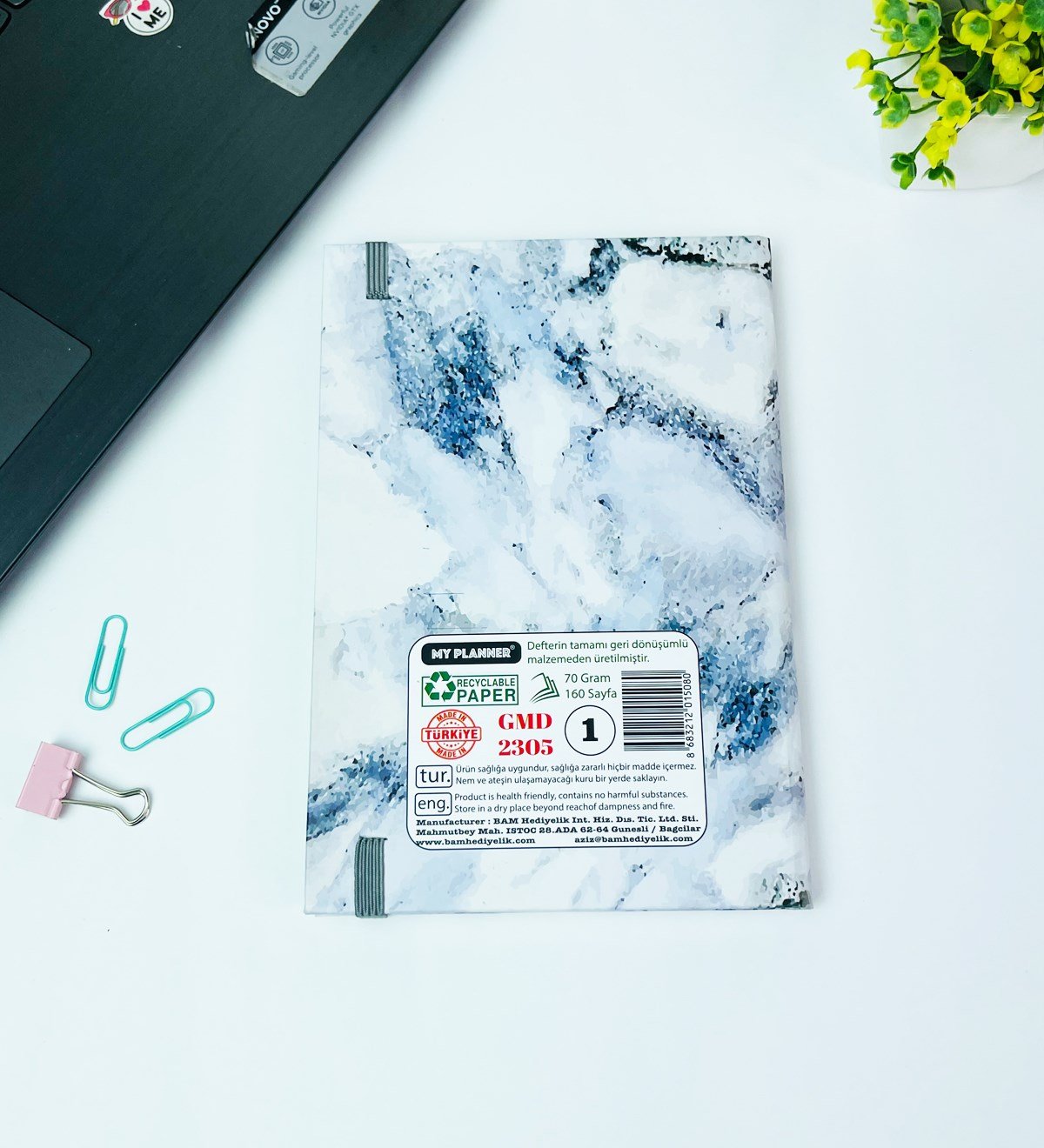 Mermer Motto Tasarımlı Lastikli DeftergiftmodaGmd100438