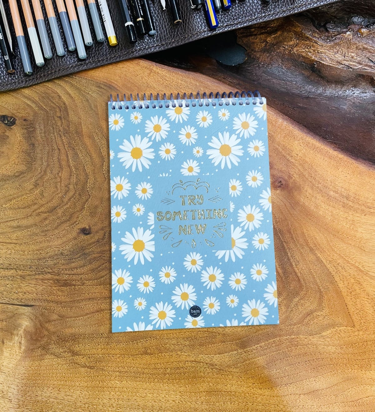 A5 Skecth Book - Eskiz Defteri - Spiralli Tutuş / Grenli Sert Tasarım KapakgiftmodaGmd100281-Mavi-Papatya