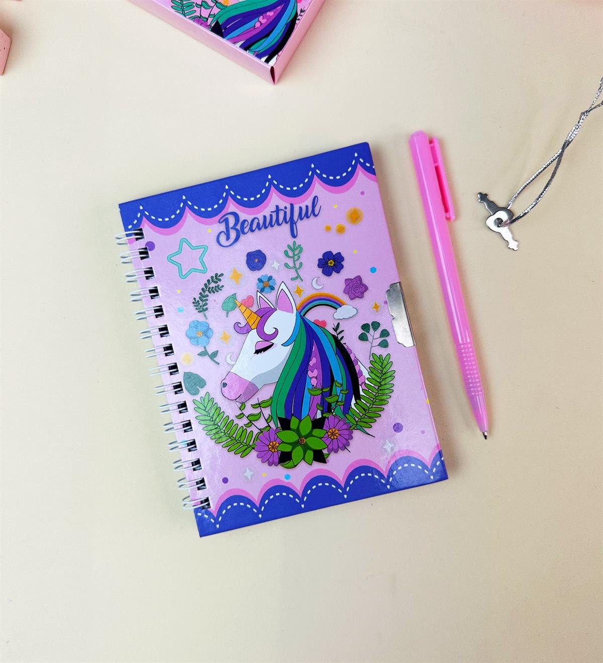 Flamingo Tasarımlı Kilitli Günlük Defter Ve Kalem SetgiftmodaBam-108