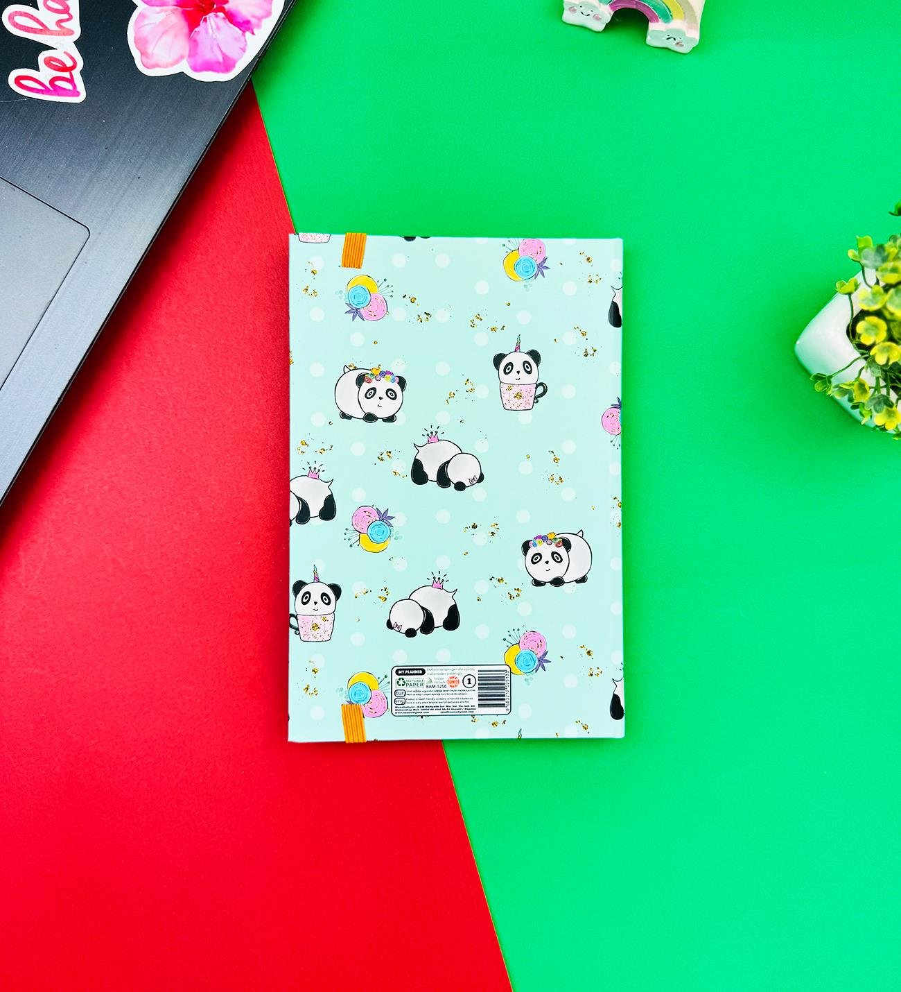 Panda Pattern Yeşil Tasarımlı Lastikli DeftergiftmodaBAM-1256