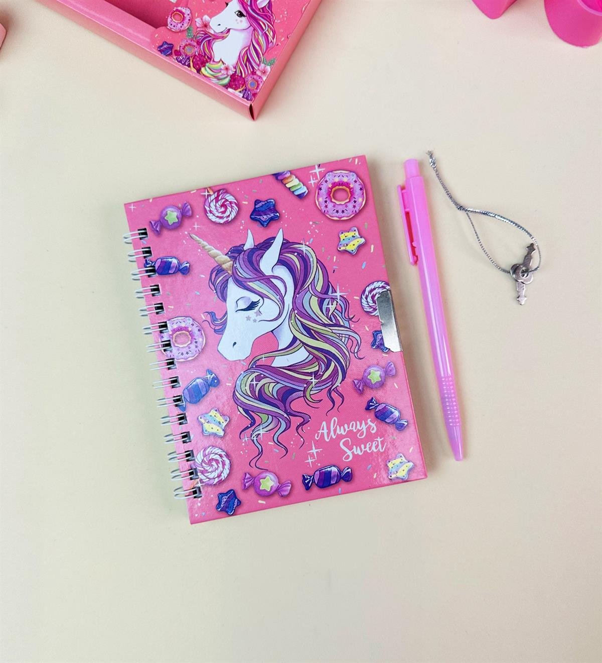 Flamingo Tasarımlı Kilitli Günlük Defter Ve Kalem SetgiftmodaBam-108