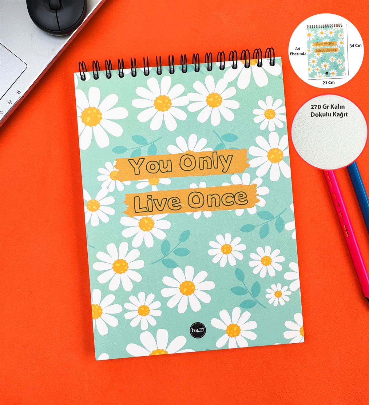 30x21Cm A4 Sketch Book - Eskiz Defteri - 270 Gr - 34 YaprakgiftmodaBAM-1048