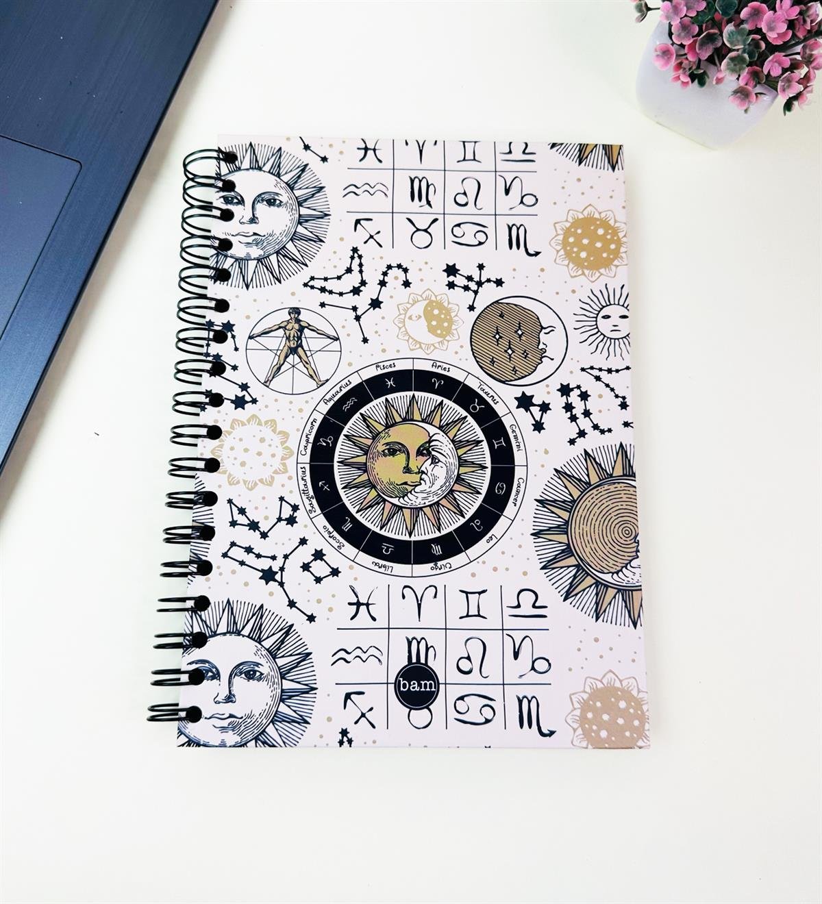 23x16Cm Üstten Spiralli Sketch Book - Eskiz Defteri - Siyah Sayfa - 120 Gr - 64 YaprakgiftmodaBam-3001-5-Tarot-Ay-Güneş