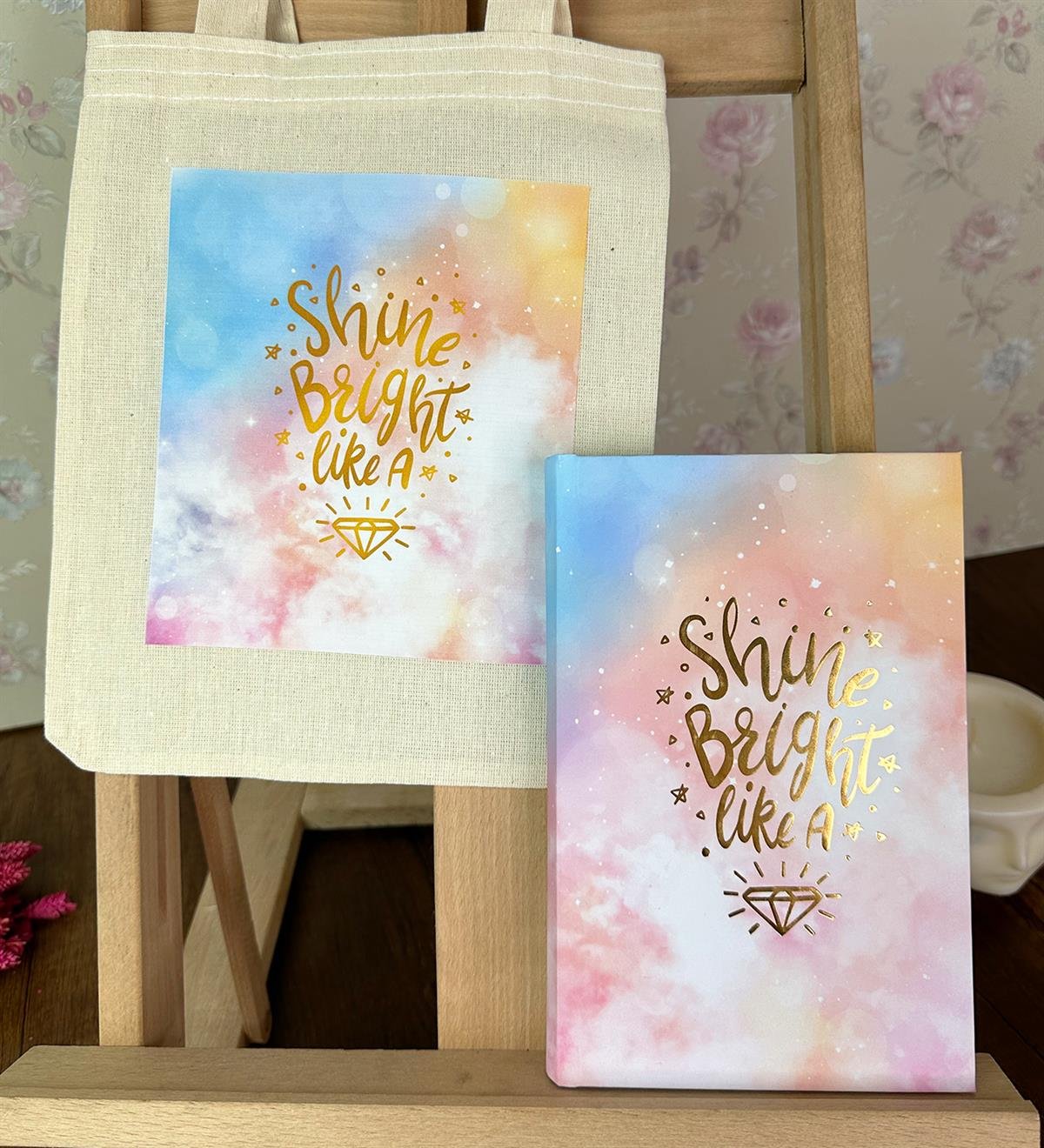 Gökyüzü Tasarımlı Kalın Kitap Görünümlü Defter Ve Bez Çanta SetgiftmodaGmhs101817