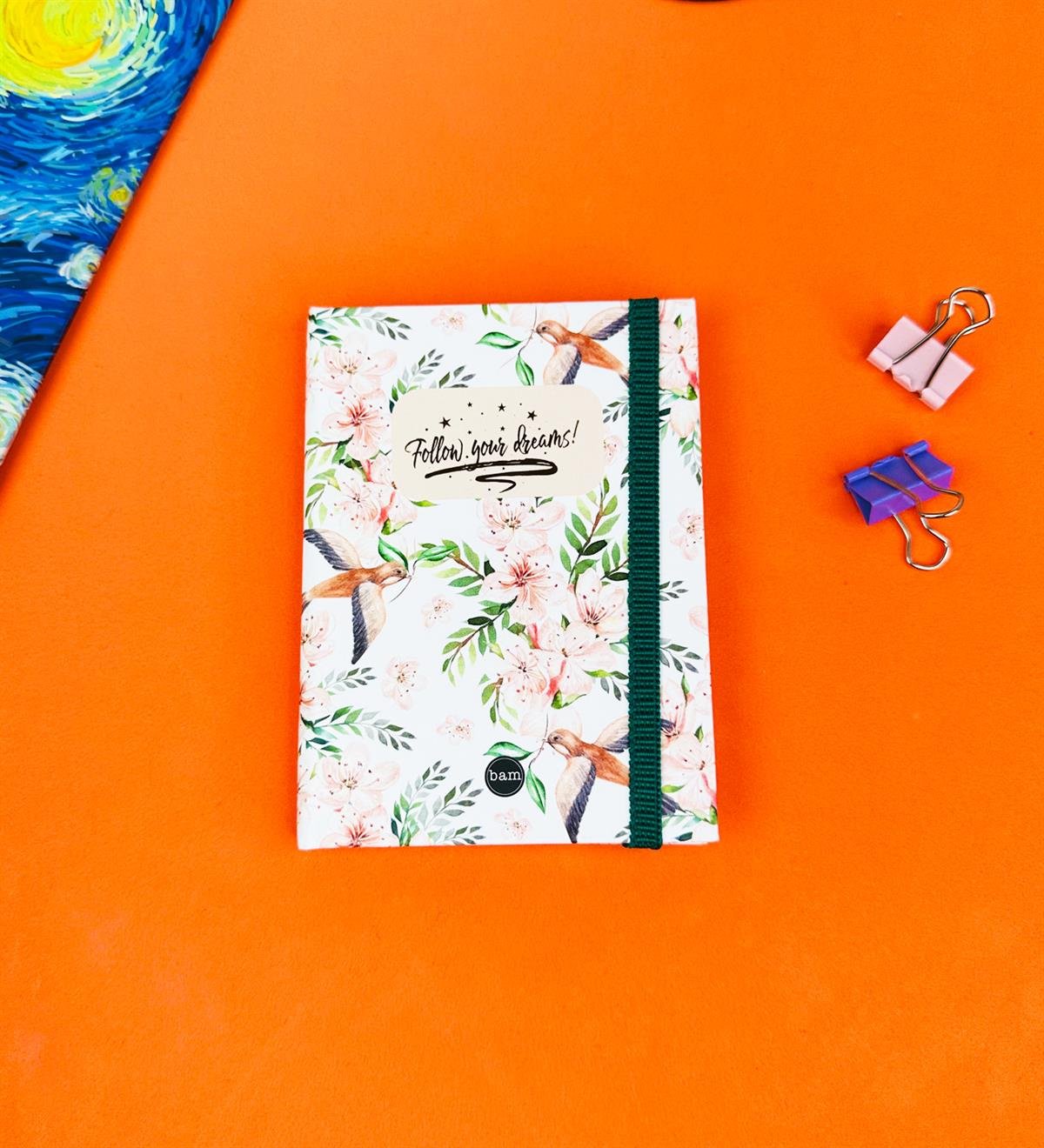 Follow Your Dreams Çiçek Tasarımlı Sert Kapaklı Mini DeftergiftmodaBam-1029-11	
