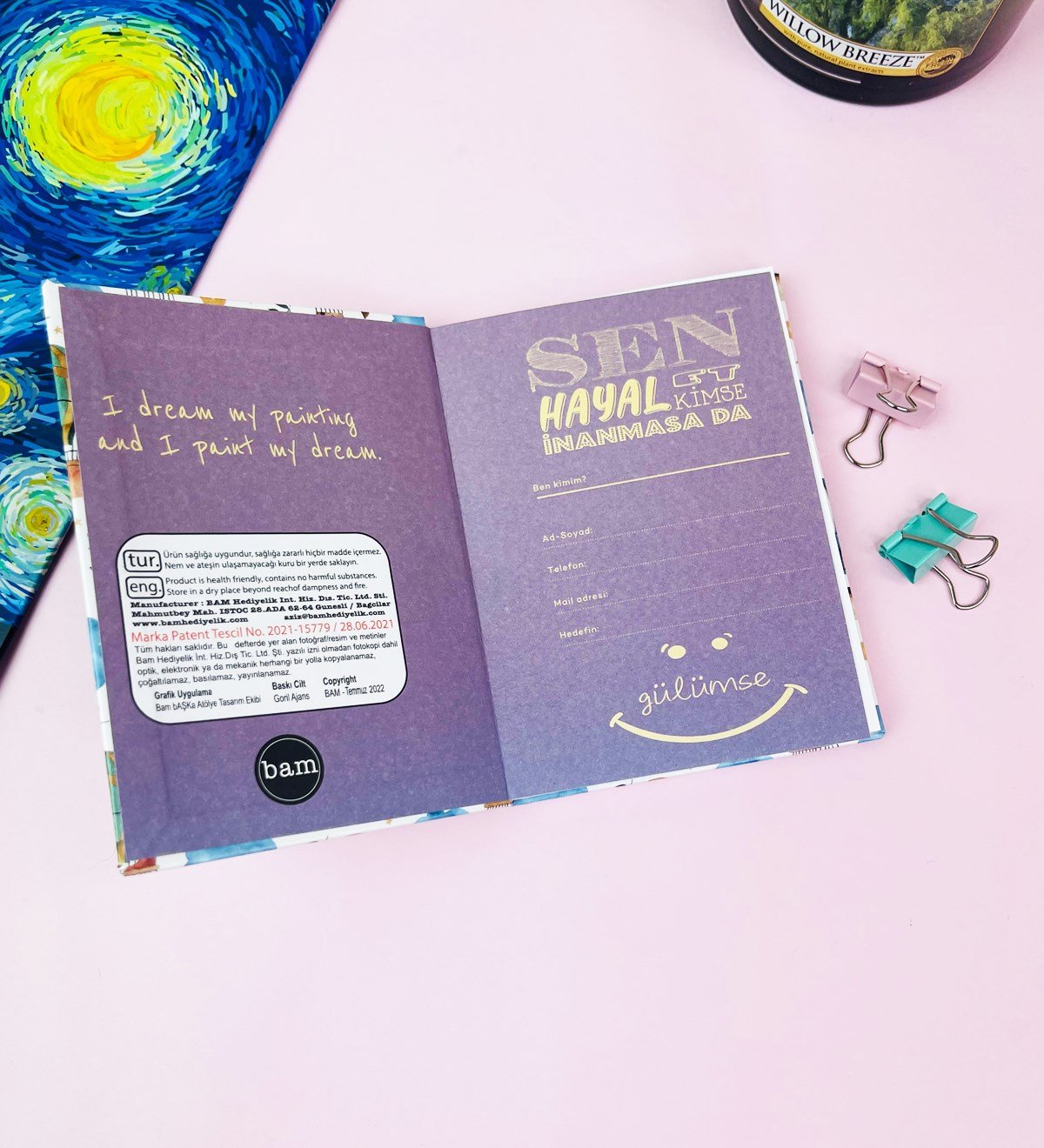 Follow Your Dreams Balon Tasarımlı Sert Kapaklı Mini DeftergiftmodaGmd100523