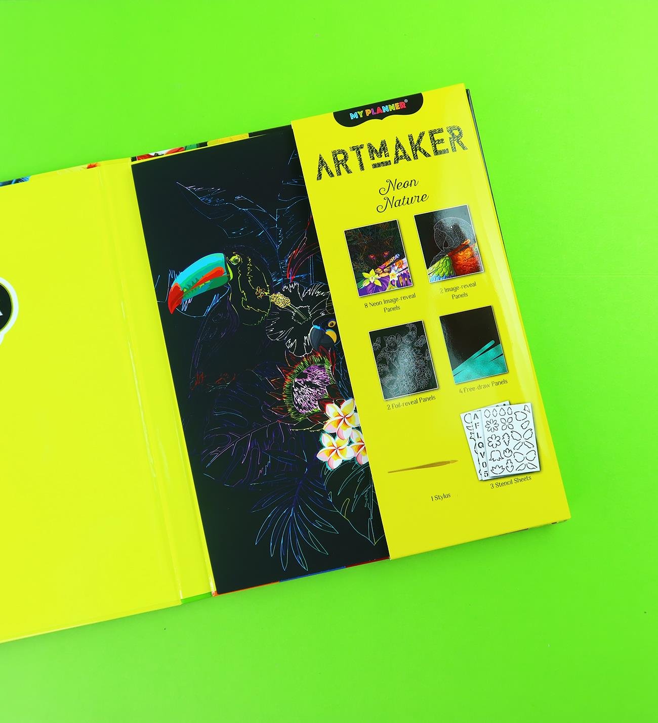 Artmaker Neon Nature Kazımalı Boyama Seti – 16 Panel, Şablon ve Kalemli Scratch Art SetigiftmodaBM-2151