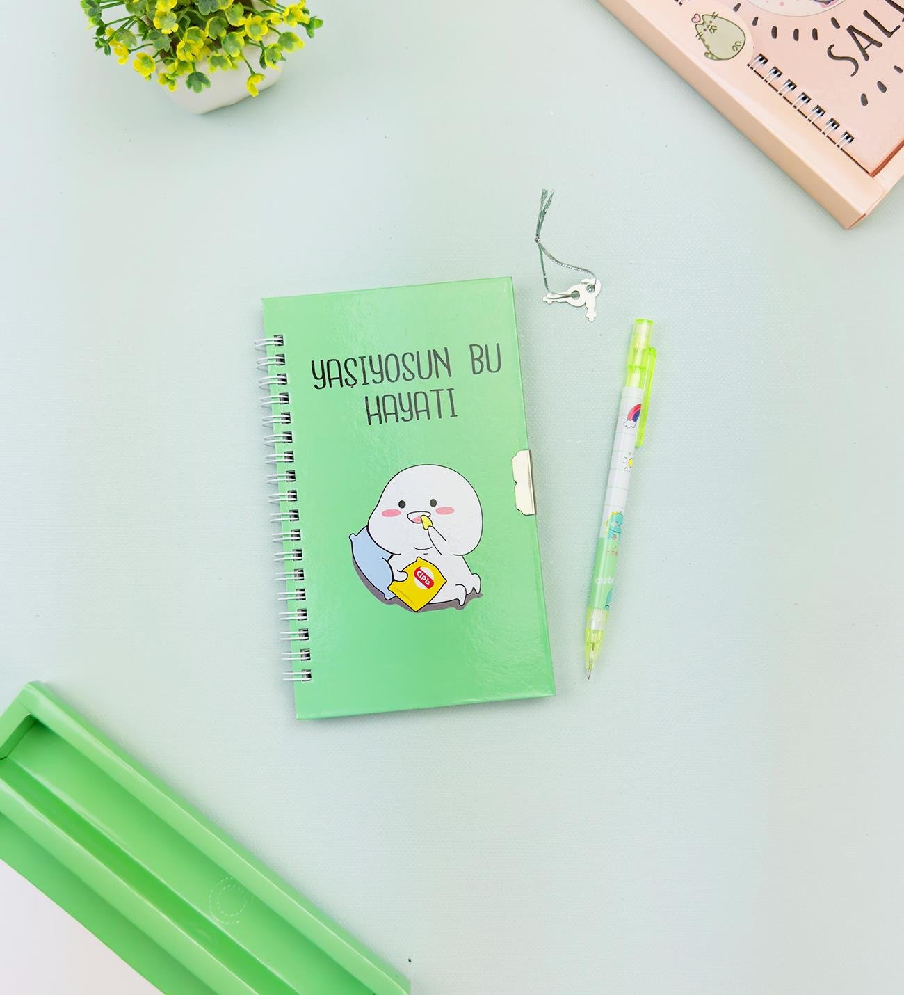 Sevimli Desenli Kilitli Defter ve Kalem SetigiftmodaHN-021-022-023