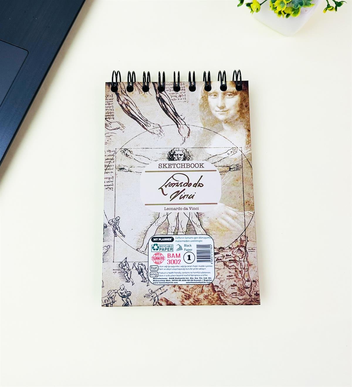 17x12Cm Sketch Book - Eskiz Defteri - Siyah Sayfa - 120 Gr - 64 YaprakgiftmodaBam-3002-2-Da-Vinci