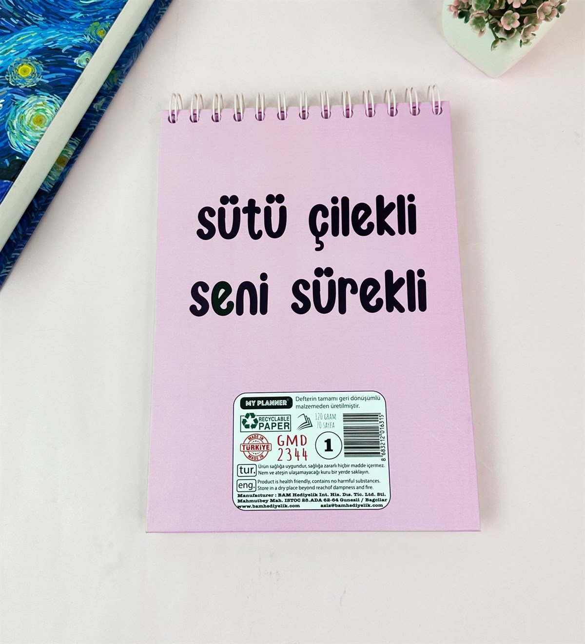 Sütü Çilekli Tasarımlı Üstten Spiralli DeftergiftmodaGmd100652