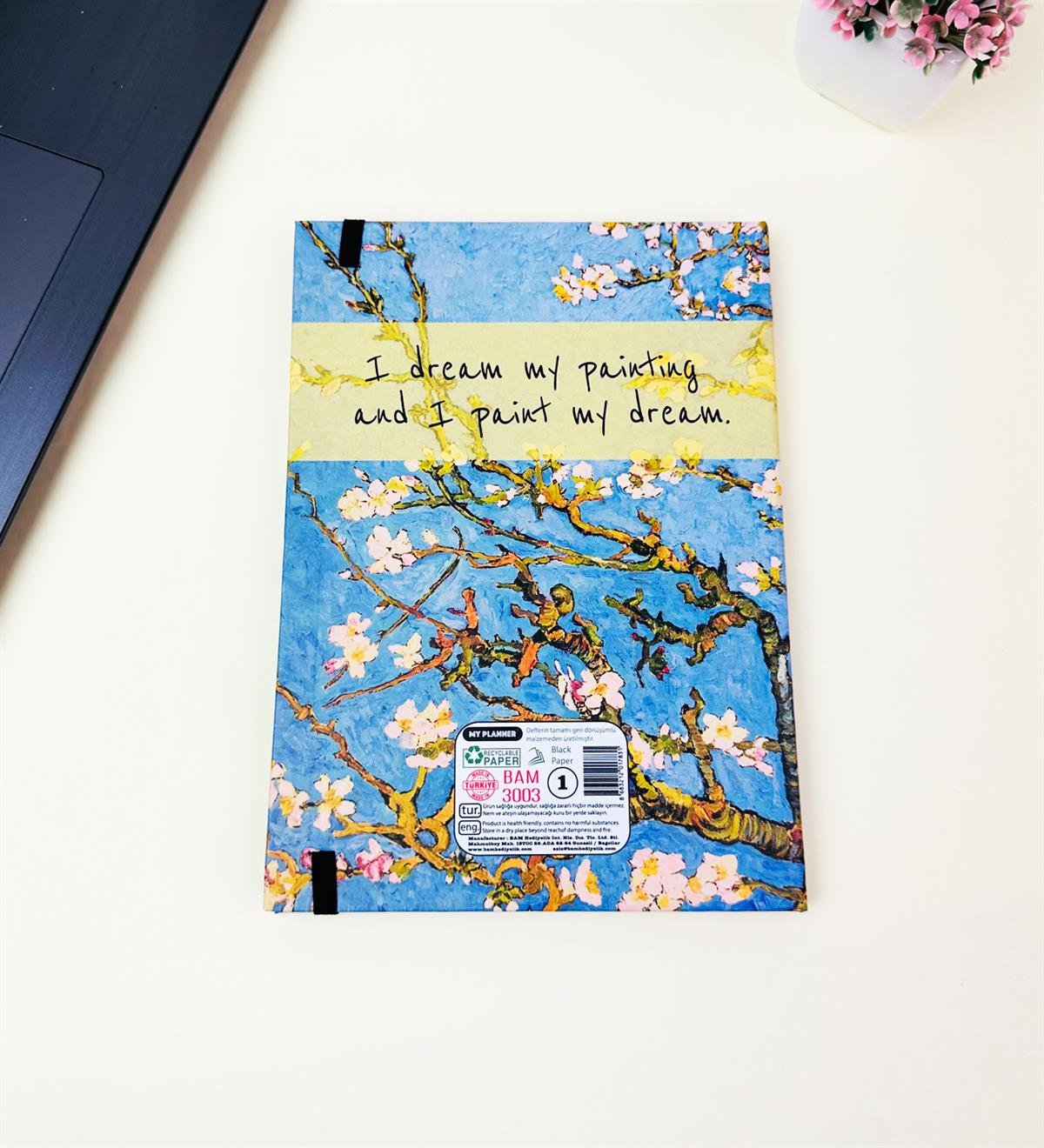 21x14Cm Sketch Book - Eskiz Defteri - Siyah Sayfa - 120 Gr - 56 YaprakgiftmodaBam-3003-5-Badem-Çiçeği