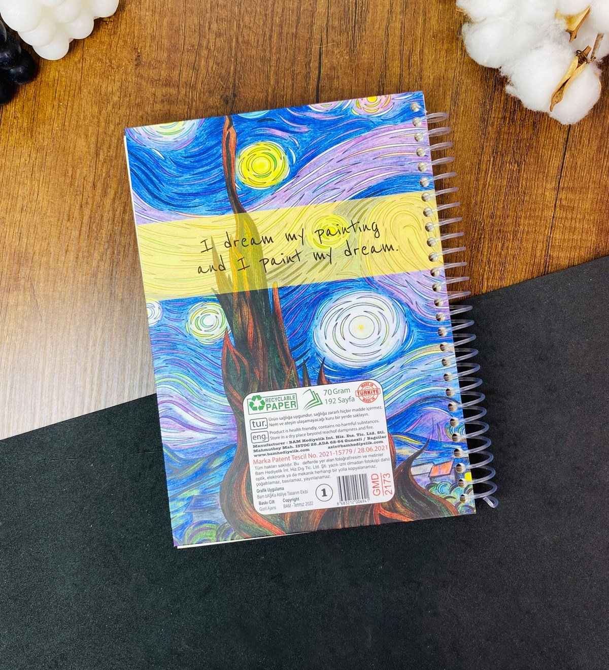 Van Gogh Yıldızlı Gece Tasarımlı Spiralli DeftergiftmodaGmd100411