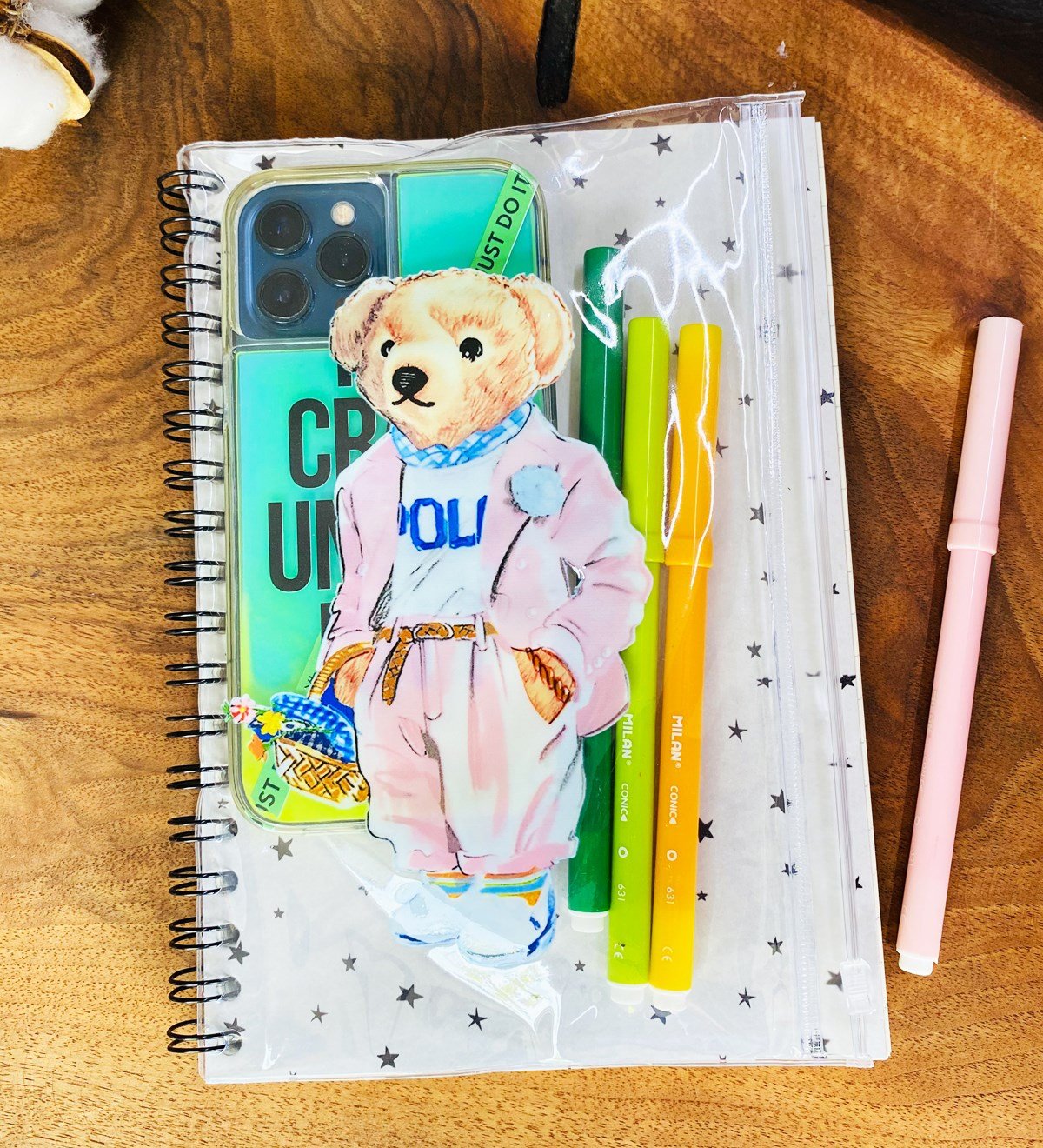 Pink Bear Tasarımlı Çanta Kapaklı Spiralli DeftergiftmodaGmd100332