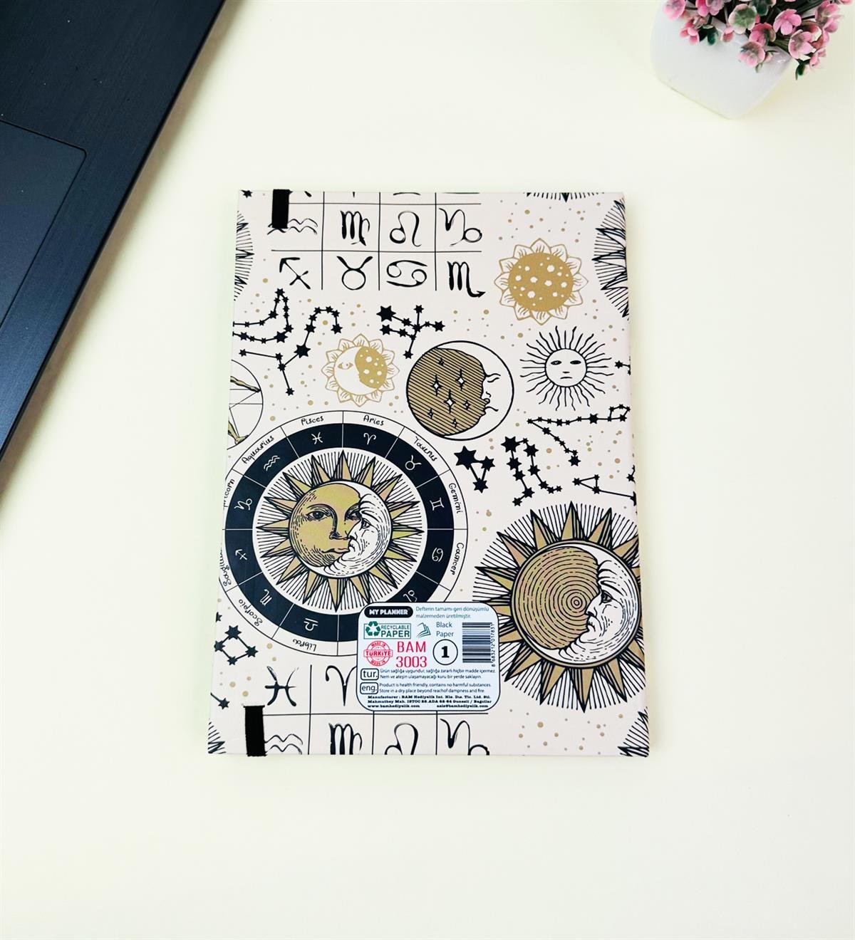 21x14Cm Sketch Book - Eskiz Defteri - Siyah Sayfa - 120 Gr - 56 YaprakgiftmodaBam-3003-6-Tarot-Ay-Güneş