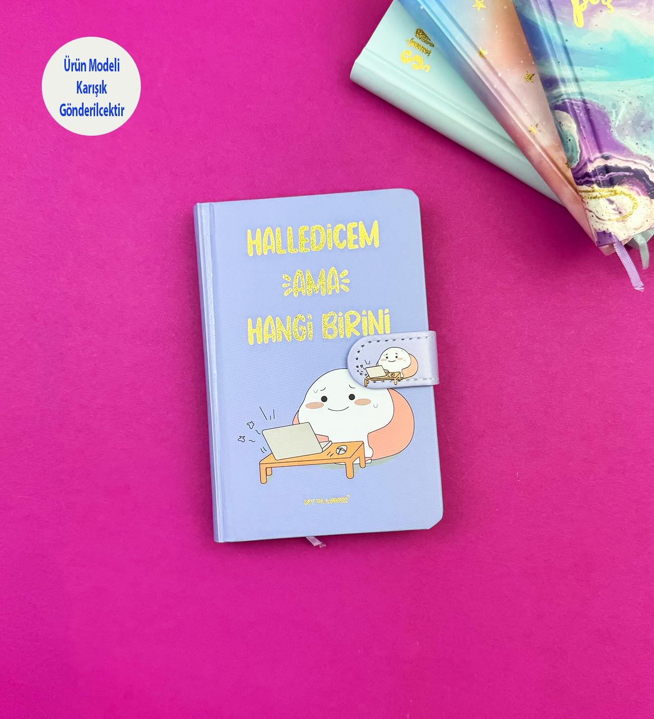 2'li Motto Tasarımlı Mıknatıs Kapaklı Çizgili Defter 14,5x9,5 CmgiftmodaBM-1405