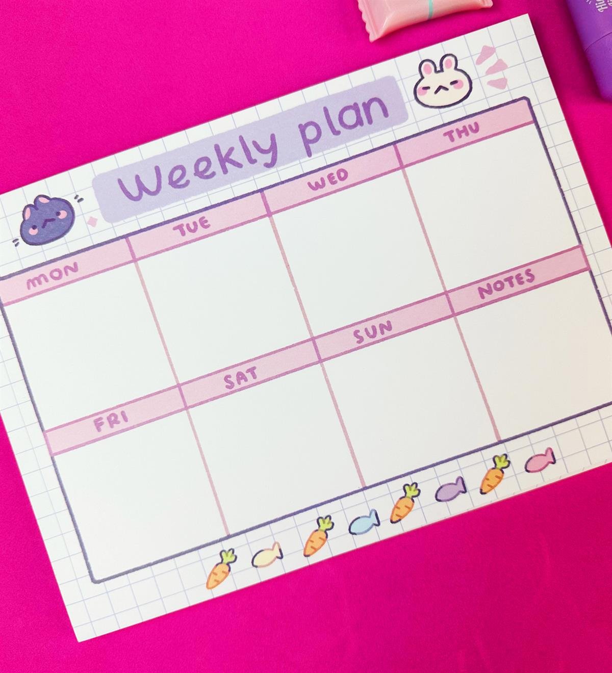 Mor Beyaz Kedi Tasarımlı Klavye Önü Haftalık PlanlayıcıgiftmodaBAM-1031