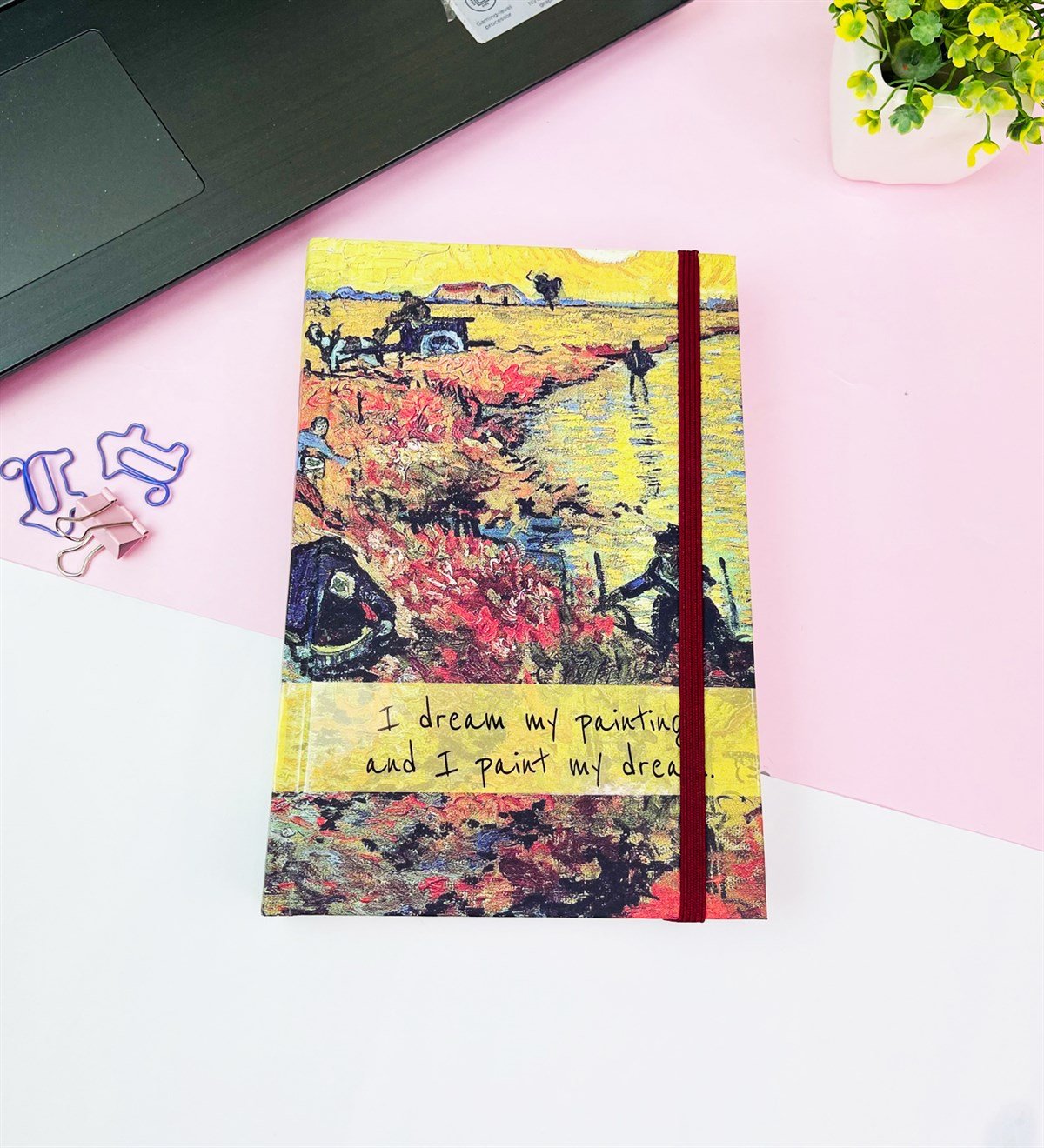 Arles'te Kırmızı Bağ Tasarımlı Kalın Kitap Görünümlü DeftergiftmodaGmd100556