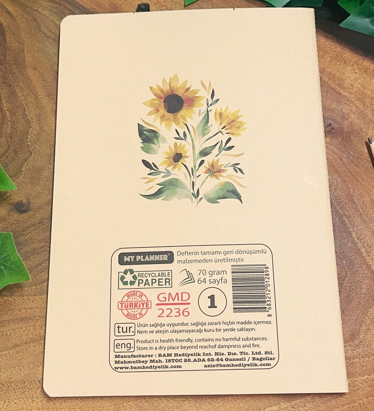 Ayçiçeği Tasarımlı Geri Dönüşümlü Kraft DeftergiftmodaGmd100369