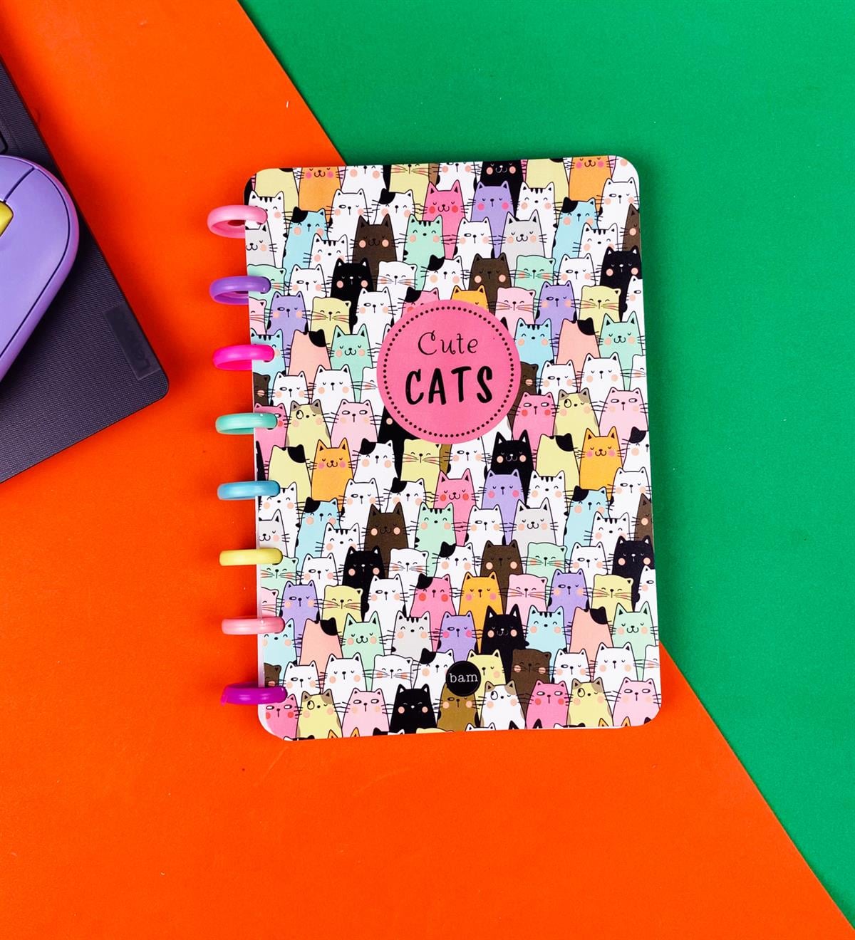 Sevimli Kedi Tasarımlı Yeni Nesil Kalp Spiralli DeftergiftmodaBAM-181-2