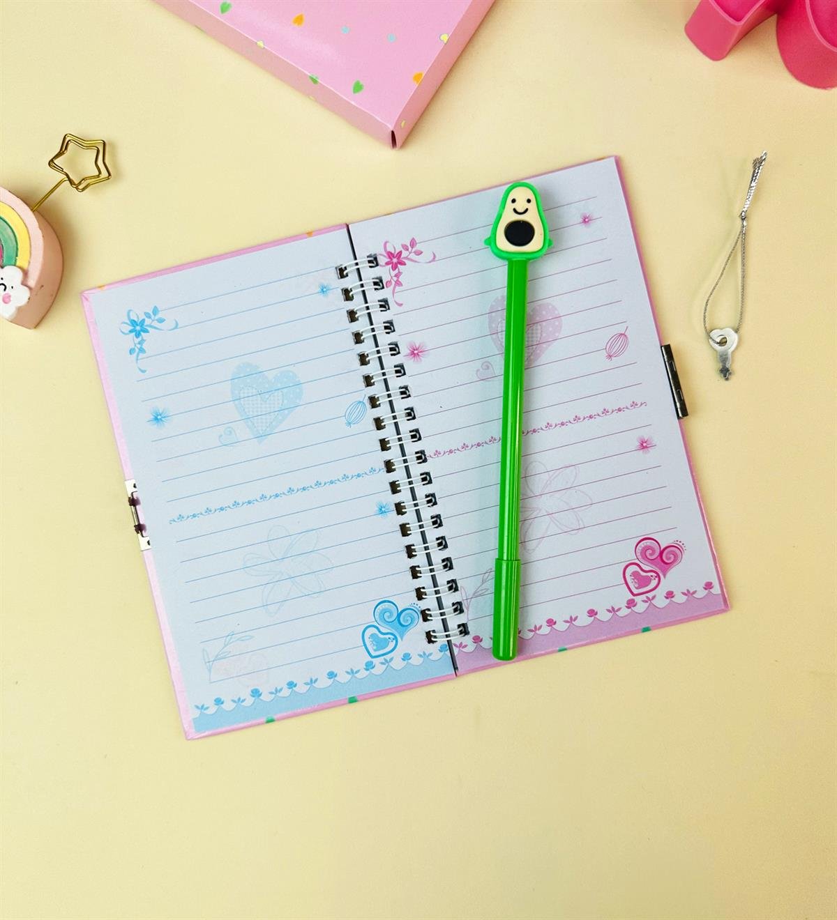 Avokado Tasarımlı Kilitli Günlük Defter Ve Kalem SetgiftmodaBam-108