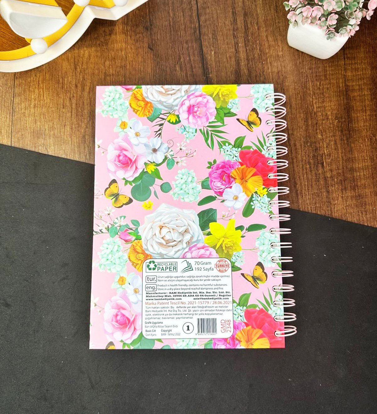 Renkli Follow Your Dreams Tasarımlı Çizgili Spiralli DeftergiftmodaGmd100638