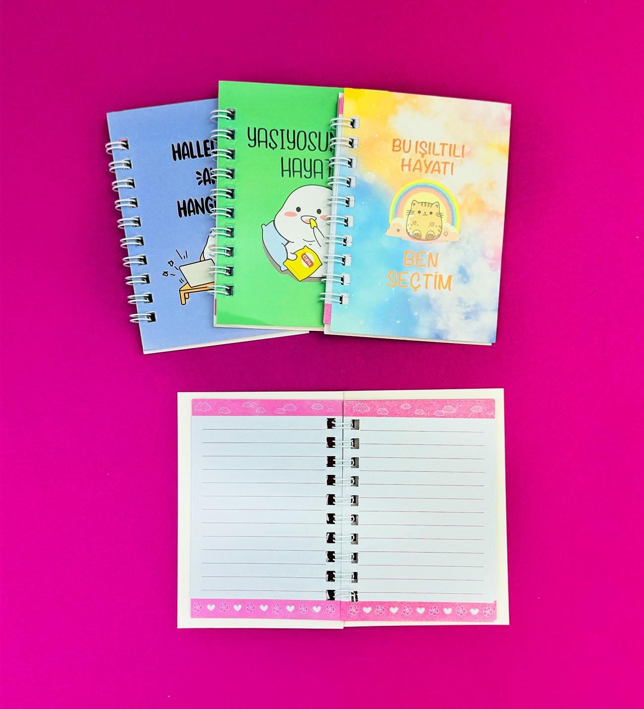 Mini 4'lü Mottolu Spiralli Defter giftmodaBM-1249