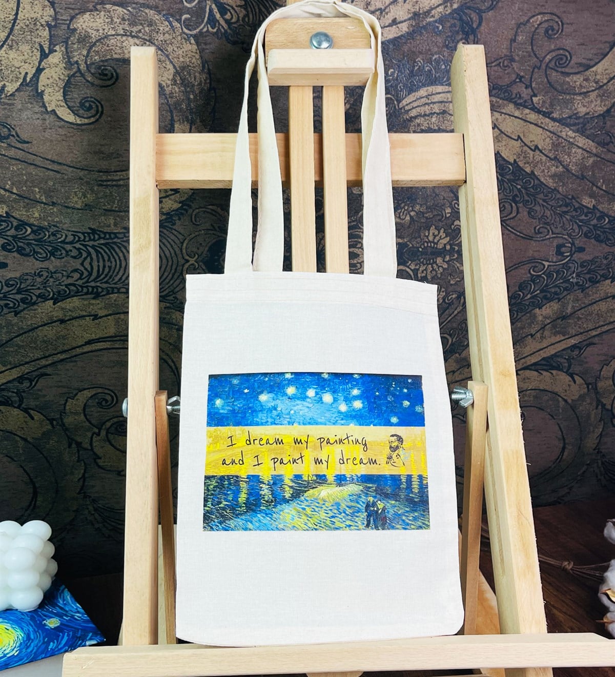 Van Gogh Yıldızlı Gece Kalın Kitap Görünümlü Defter Ve Bez Çanta SetgiftmodaGmhs101807