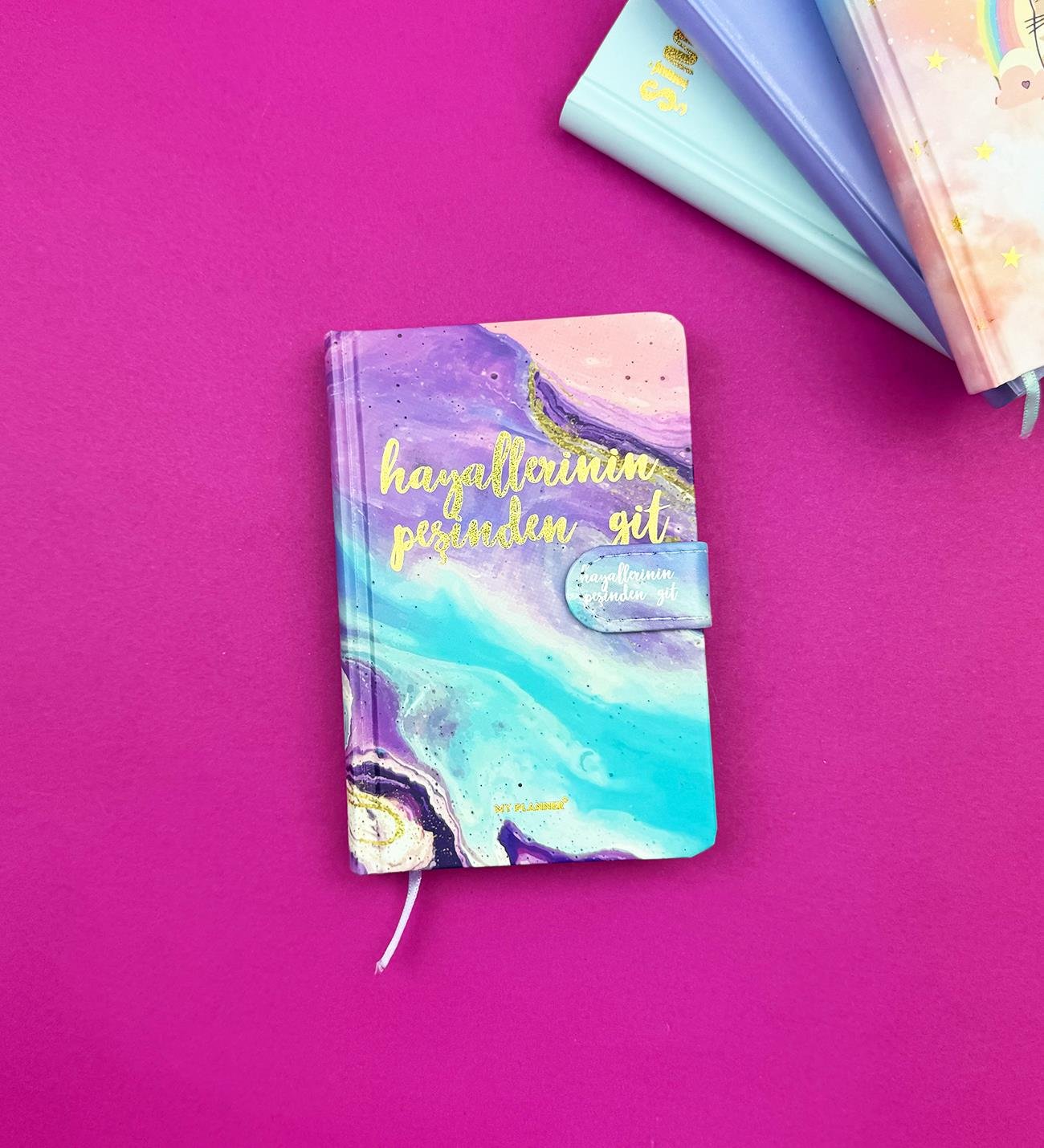 2'li Motto Tasarımlı Mıknatıs Kapaklı Çizgili Defter 14,5x9,5 CmgiftmodaBM-1405