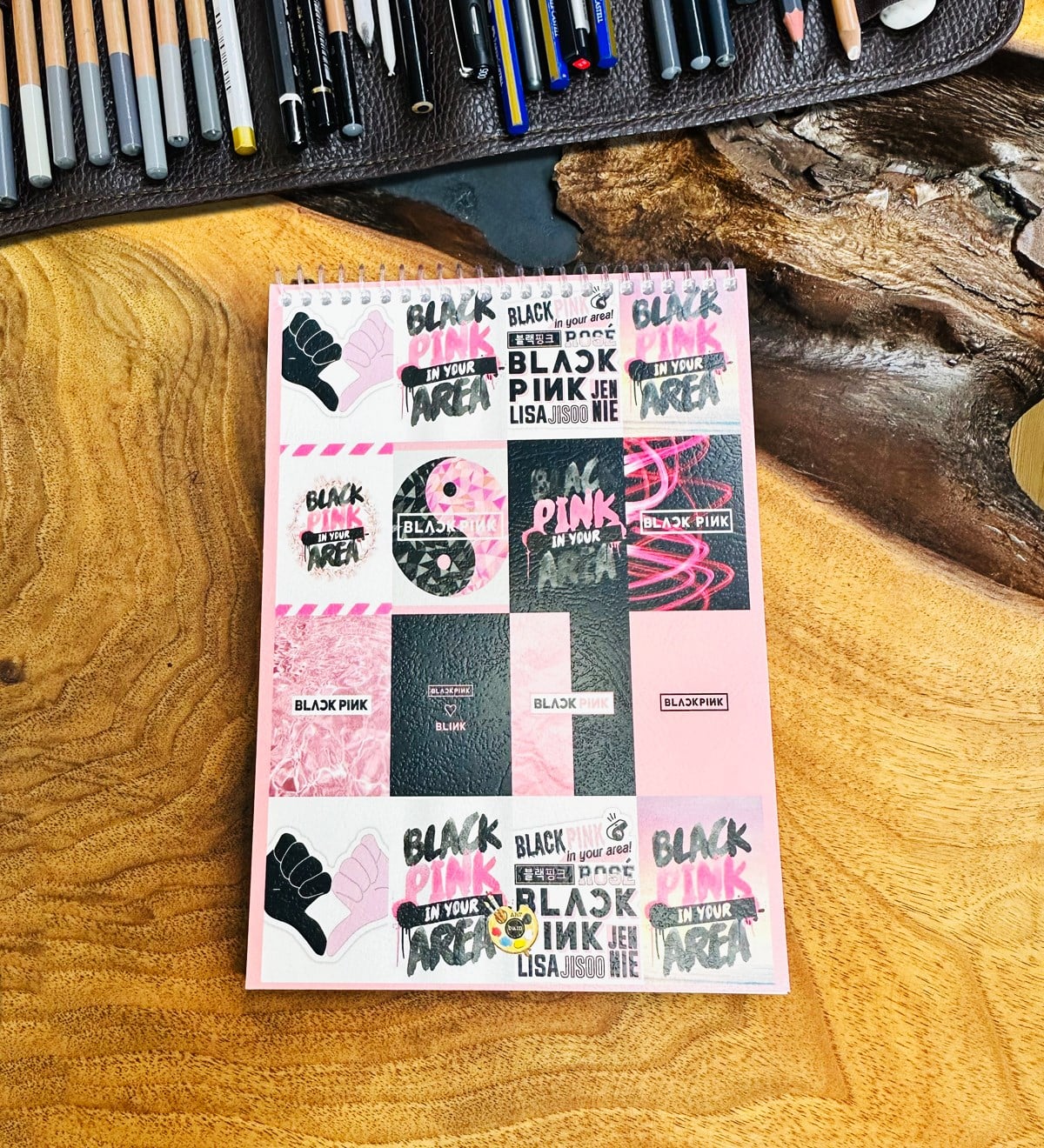 A5 Sketch Book - Eskiz Defteri - Spiralli Tutuş / Grenli Sert Tasarım KapakgiftmodaGmd100646-Black-pink