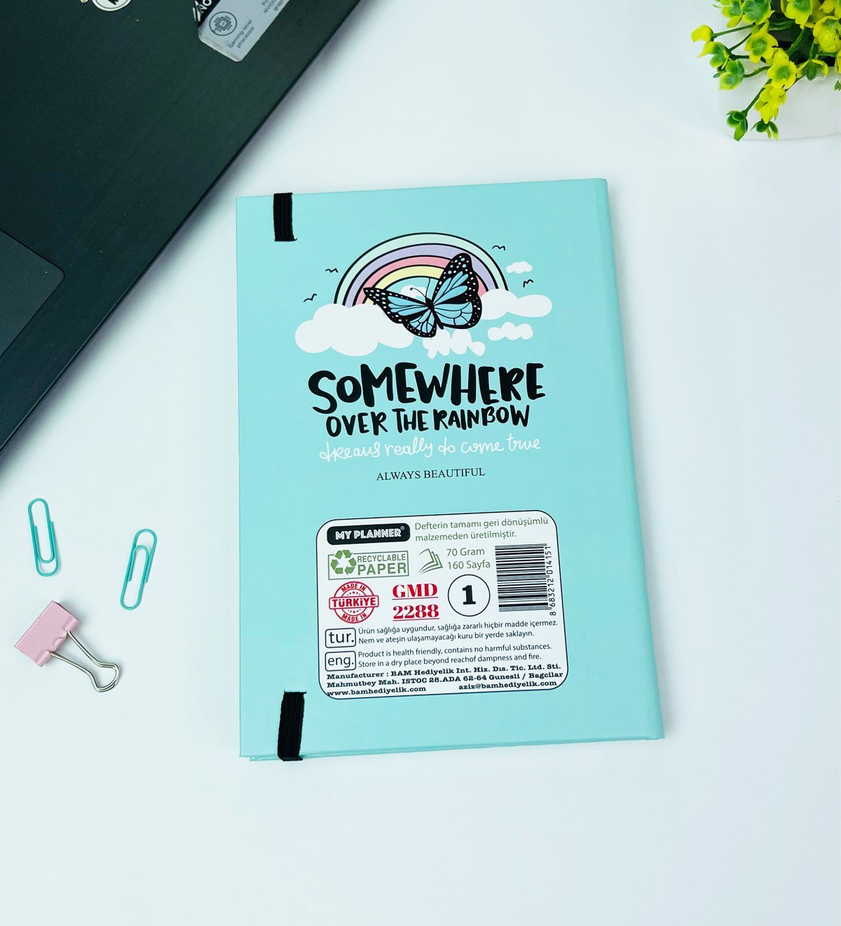 Gökkuşağı Kelebek Tasarımlı Lastikli DeftergiftmodaGmd100442