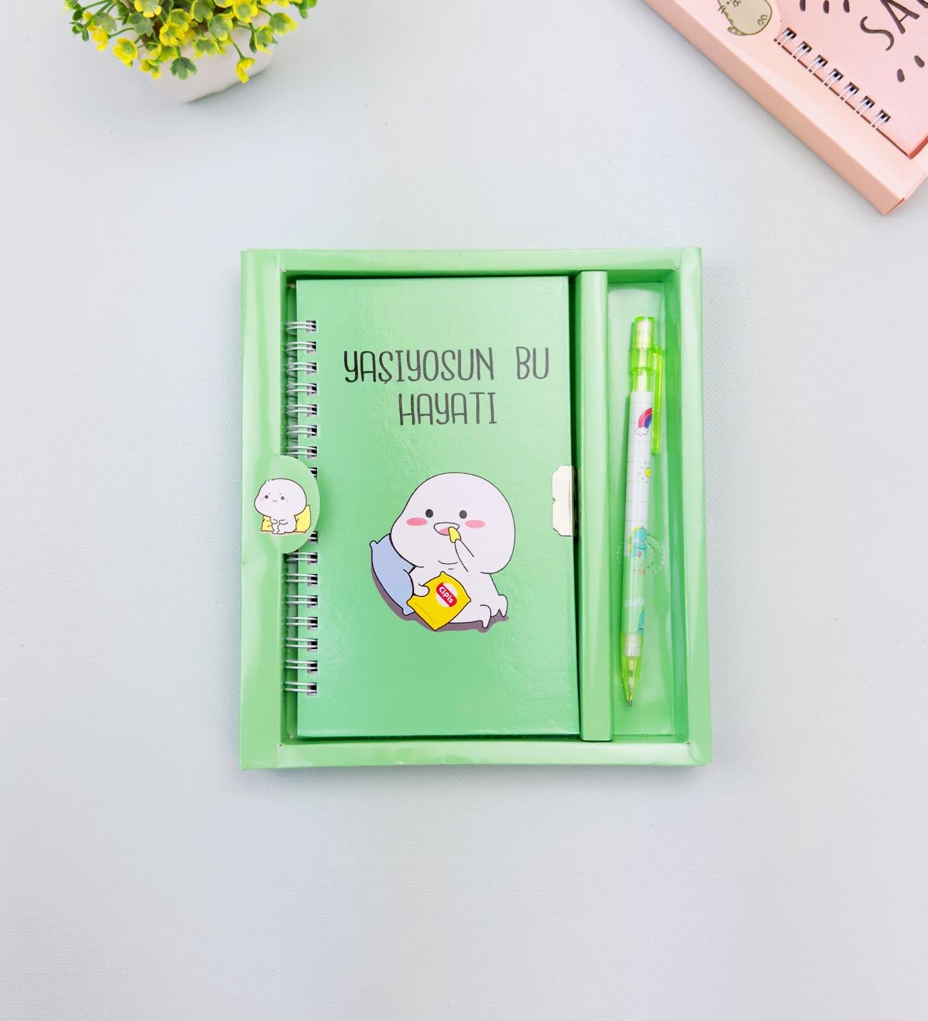 Sevimli Desenli Kilitli Defter ve Kalem SetigiftmodaHN-021-022-023
