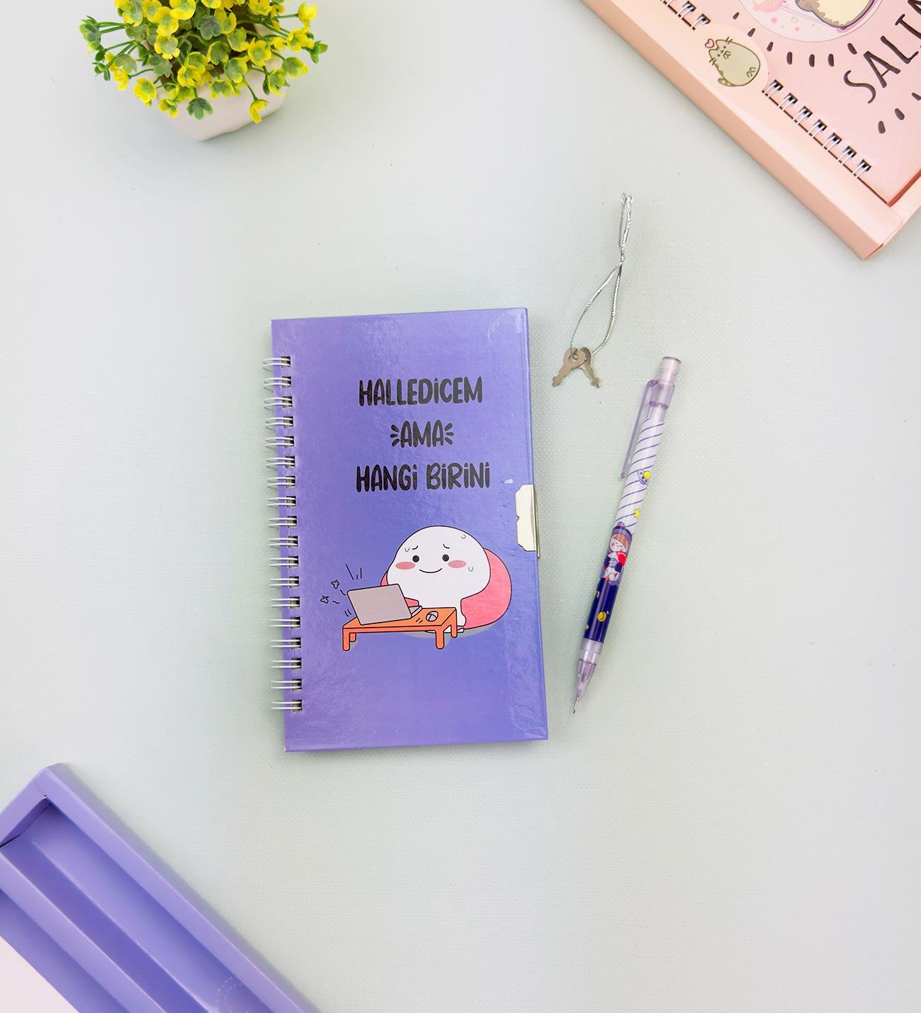 Sevimli Desenli Kilitli Defter ve Kalem SetigiftmodaHN-021-022-023