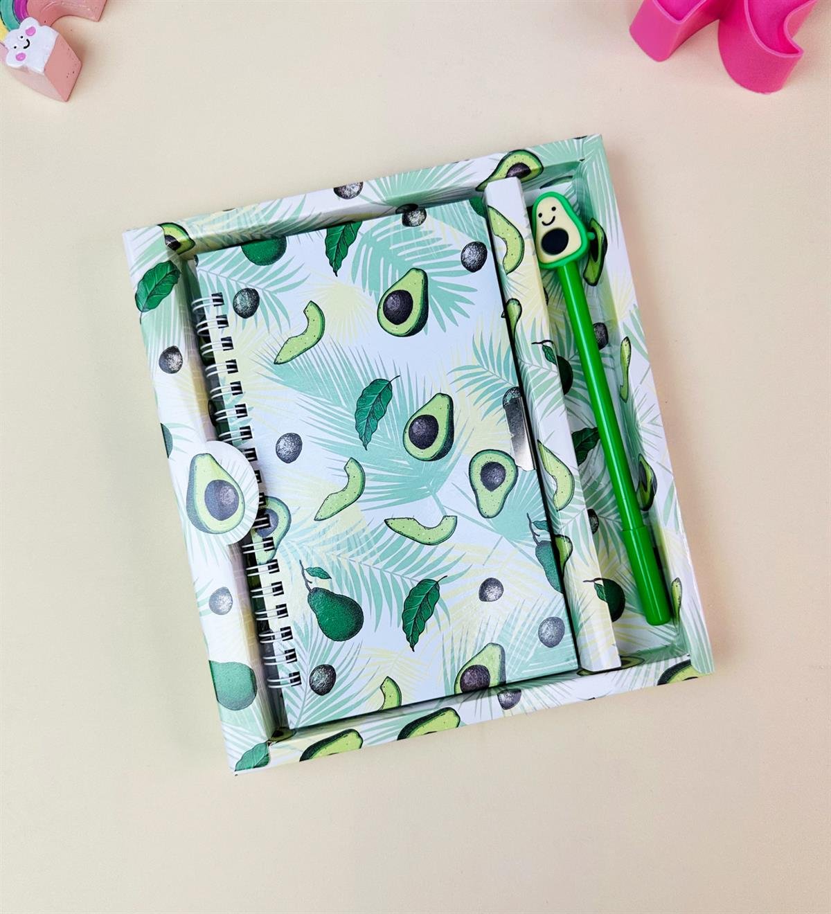 Avokado Tasarımlı Kilitli Günlük Defter Ve Kalem SetgiftmodaBam-108