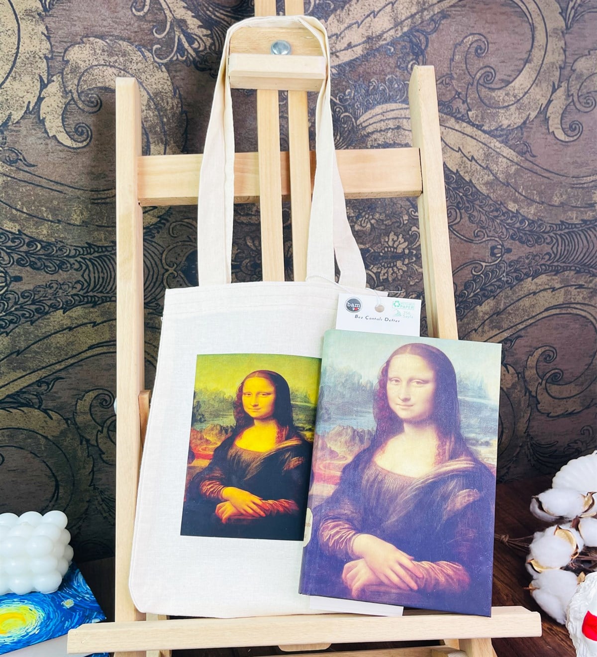 Mona Lisa Kız Kalın Kitap Görünümlü Defter Ve Bez Çanta SetgiftmodaGmhs101810