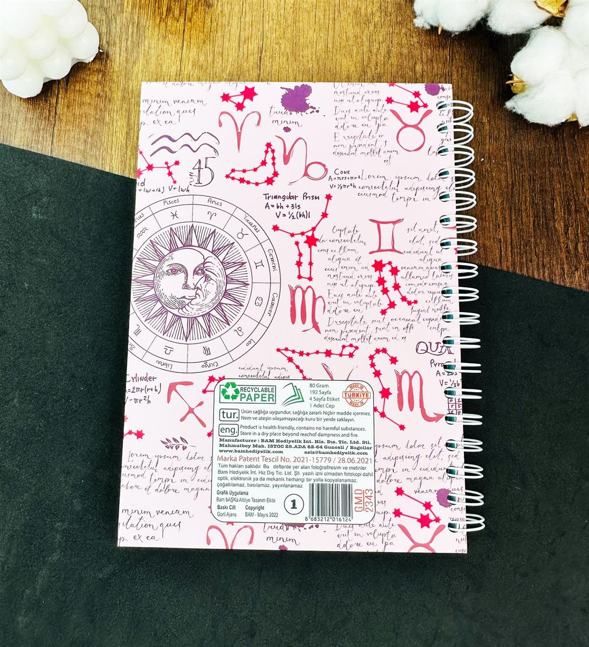 Pembe Tarot Ay Güneş Tasarımlı Konuşan AjandagiftmodaGMD-2343-4