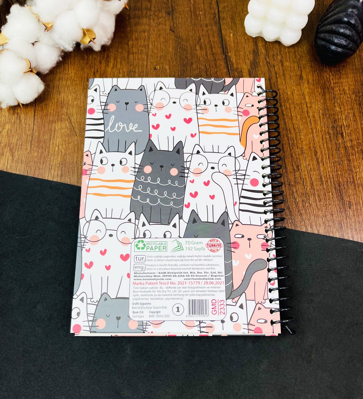 Be Free Cat Tasarımlı Çizgili Spiralli DeftergiftmodaGmd100526