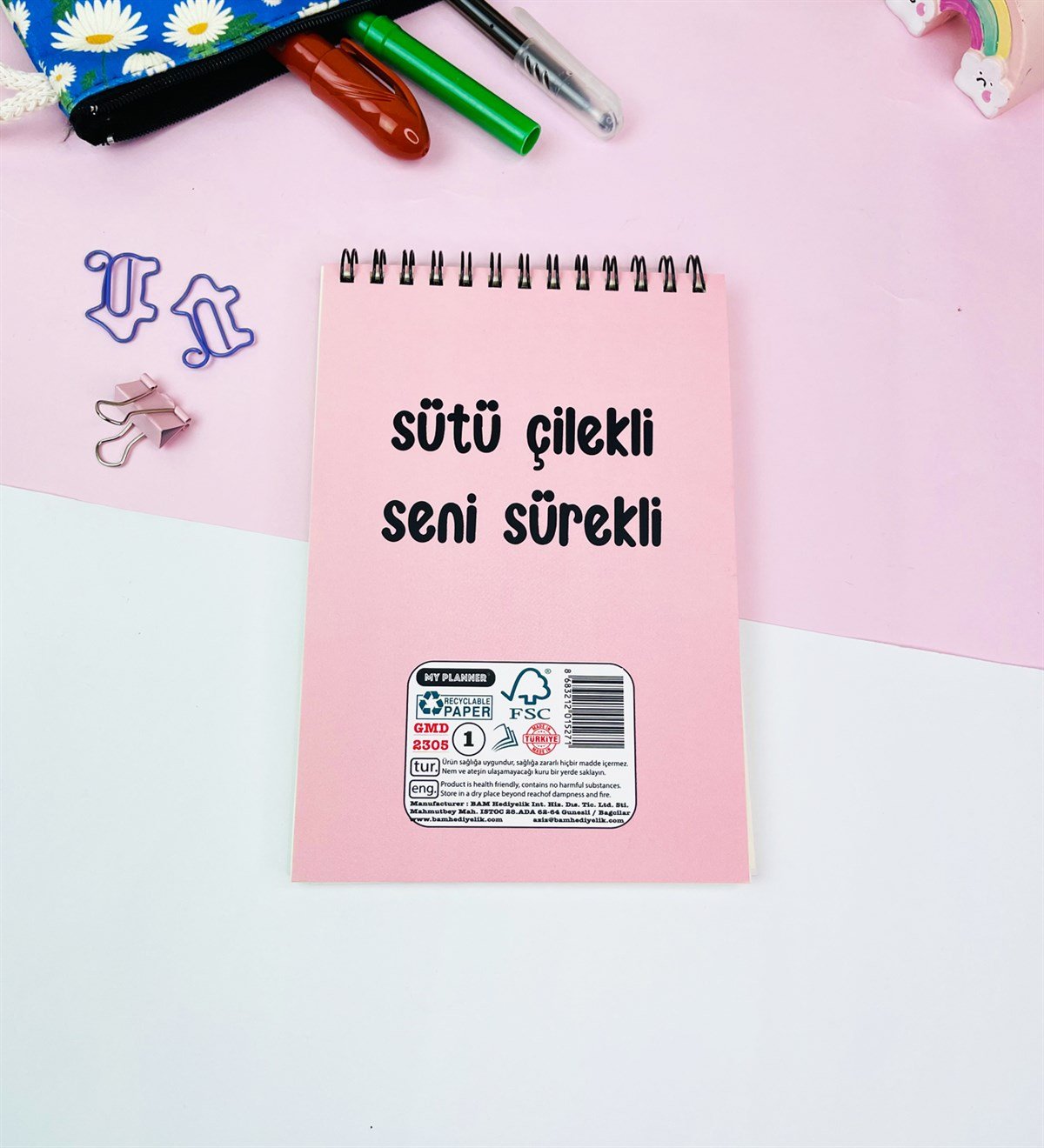 17x11Cm Sketch Book - Eskiz Defteri - 80 Gr - 60 YaprakgiftmodaGmd100564-Sütü-Çilekli