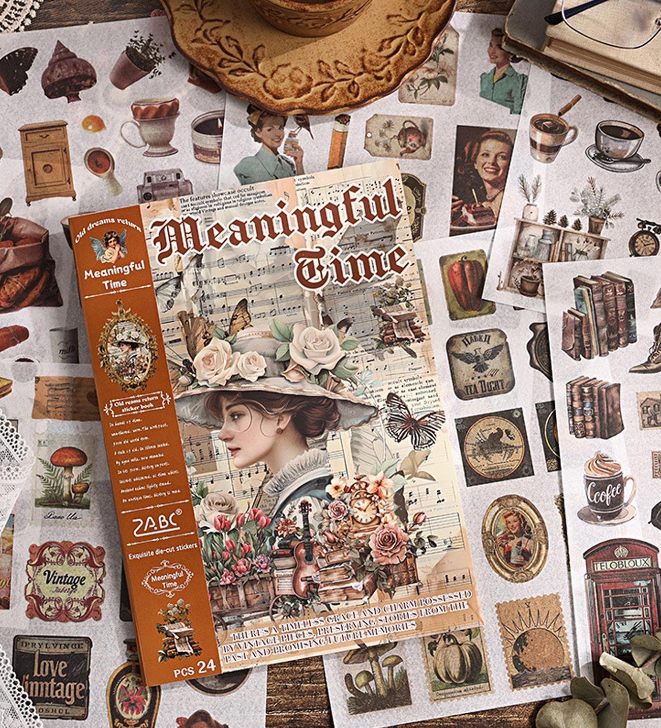 Retro Stil Sticker Kitabı - 24 Sayfa Vintage Temalı Etiket SetigiftmodaBM-1770