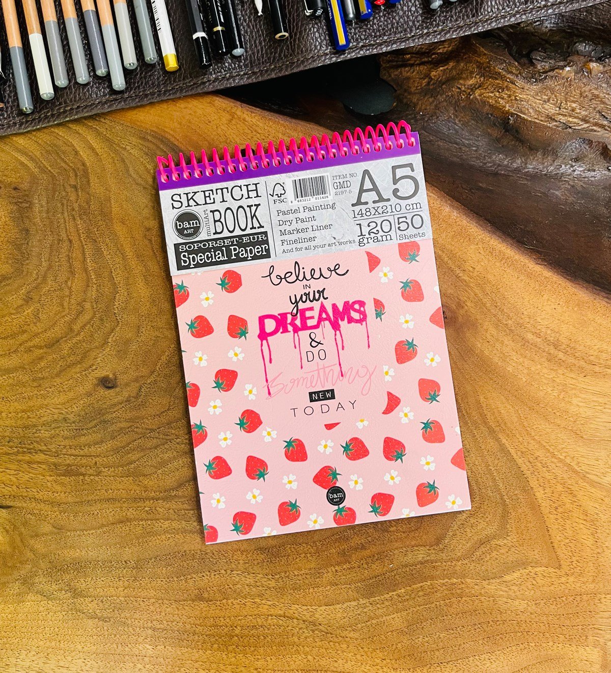 A5 Skecth Book - Eskiz Defteri - Spiralli Tutuş / Grenli Sert Tasarım KapakgiftmodaGmd100284-Believe-In-Your-Dreams