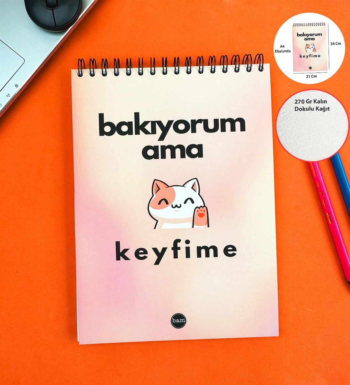 30x21Cm A4 Sketch Book - Eskiz Defteri - 270 Gr - 34 YaprakgiftmodaBAM-1050