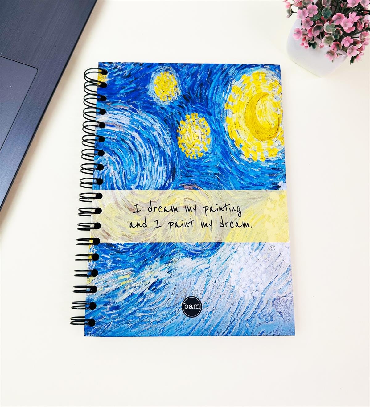 23x16Cm Üstten Spiralli Sketch Book - Eskiz Defteri - Siyah Sayfa - 120 Gr - 64 YaprakgiftmodaBam-3001-3-Yıldızlı-Gece