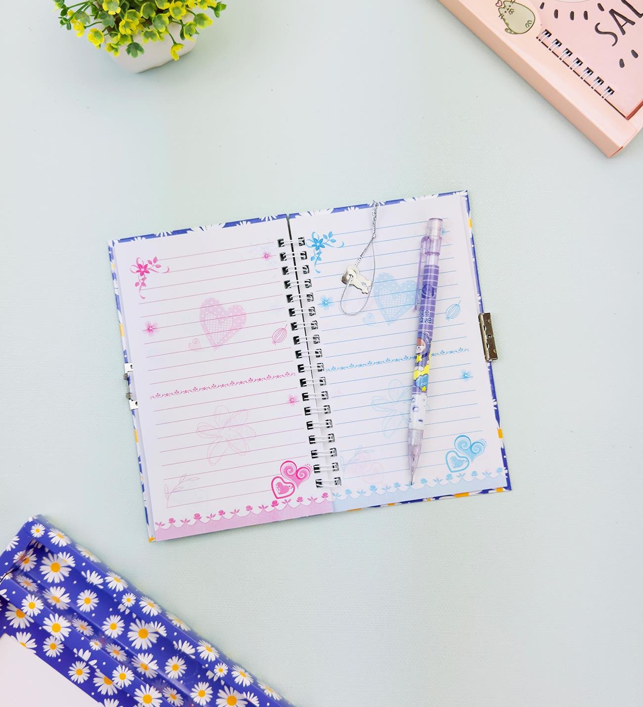 Sevimli Desenli Kilitli Defter ve Kalem SetigiftmodaHN-021-022-023