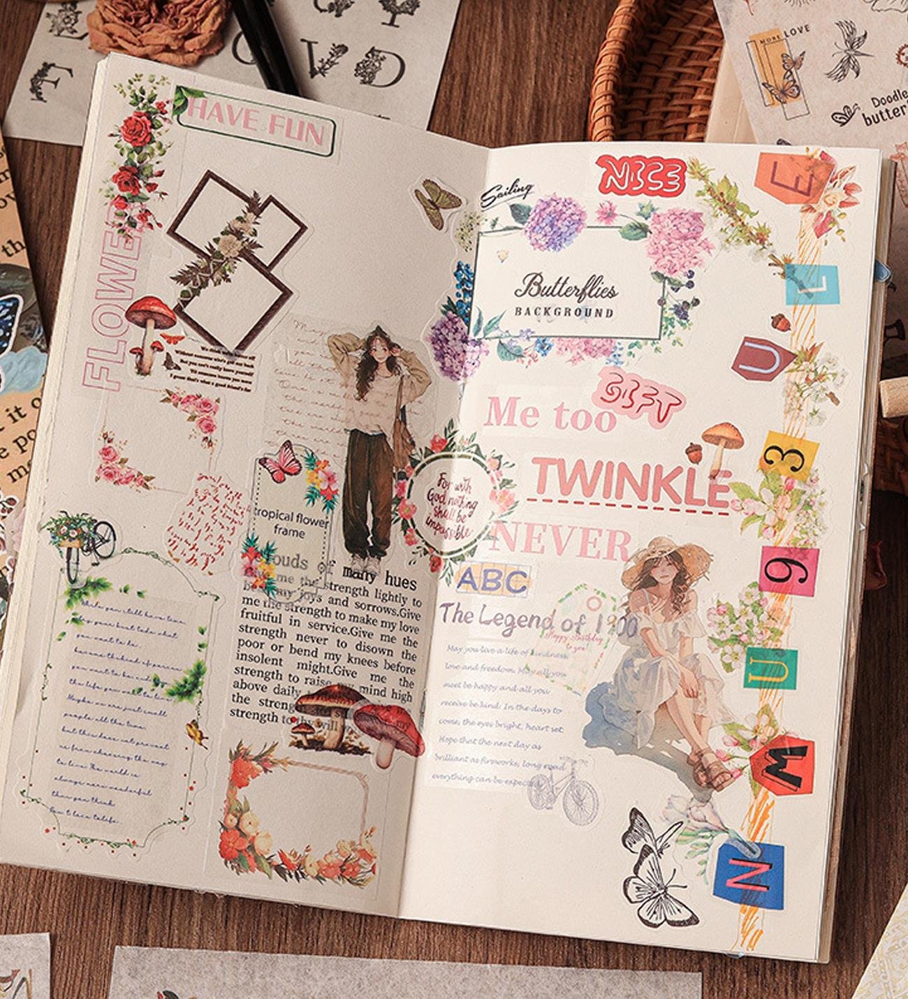 Vintage Temalı Sticker Kitabı - 24 Sayfa Scrapbook Etiket Seti giftmodaBM-1769