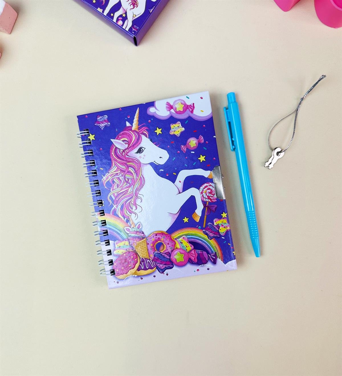 Flamingo Tasarımlı Kilitli Günlük Defter Ve Kalem SetgiftmodaBam-108